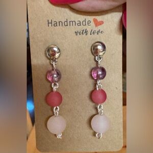 Elegant Sterling Silver and Pink Glass Dangle Earrings Handmade